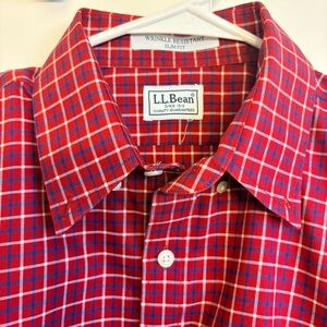 L.L. Bean Men's Wrinkle Resistant Button Down Slim Fit Work Shirt Red Plaid Sz L